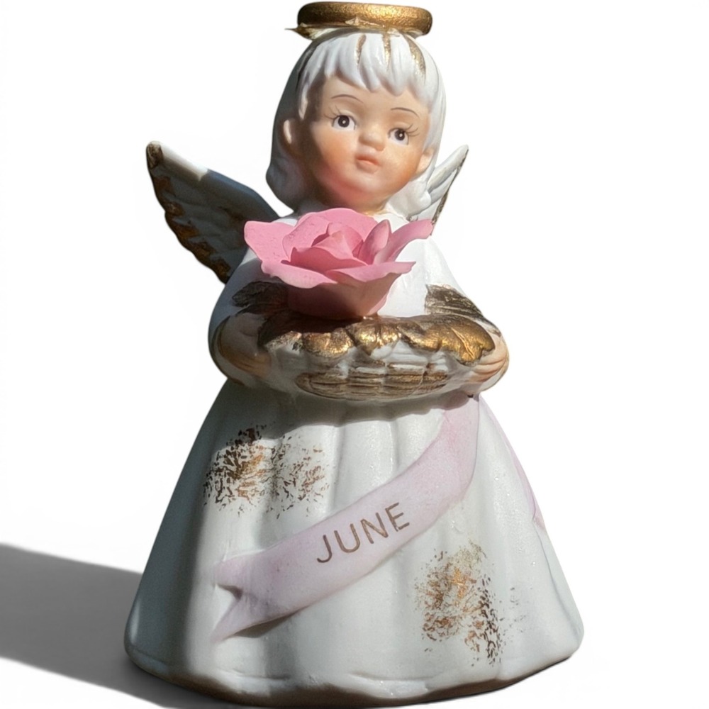 Figurine Lefton China 1988 Vintage Porcelain White Pink Gold Angel June Birthday